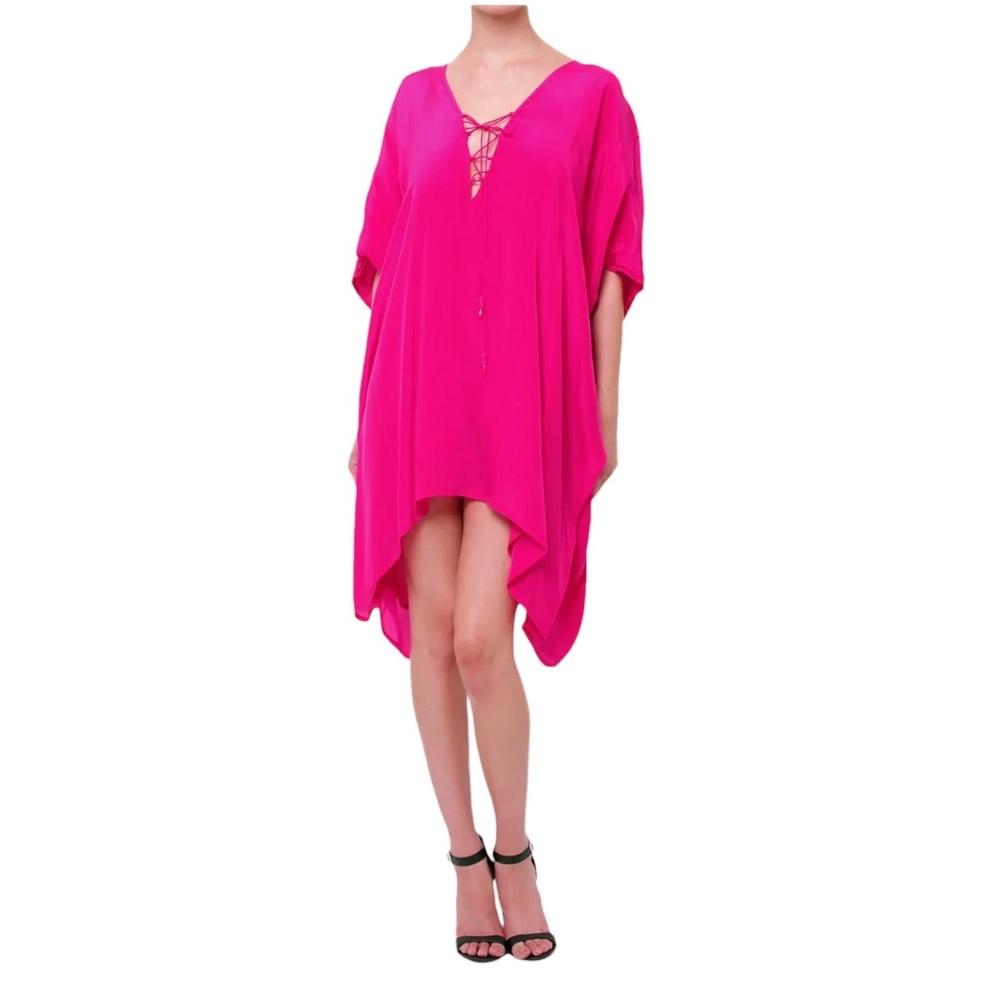 SHAHIDA PARIDES HOT PINK FUCHSIA SILK MULTI WEAR CAFTAN DRESS